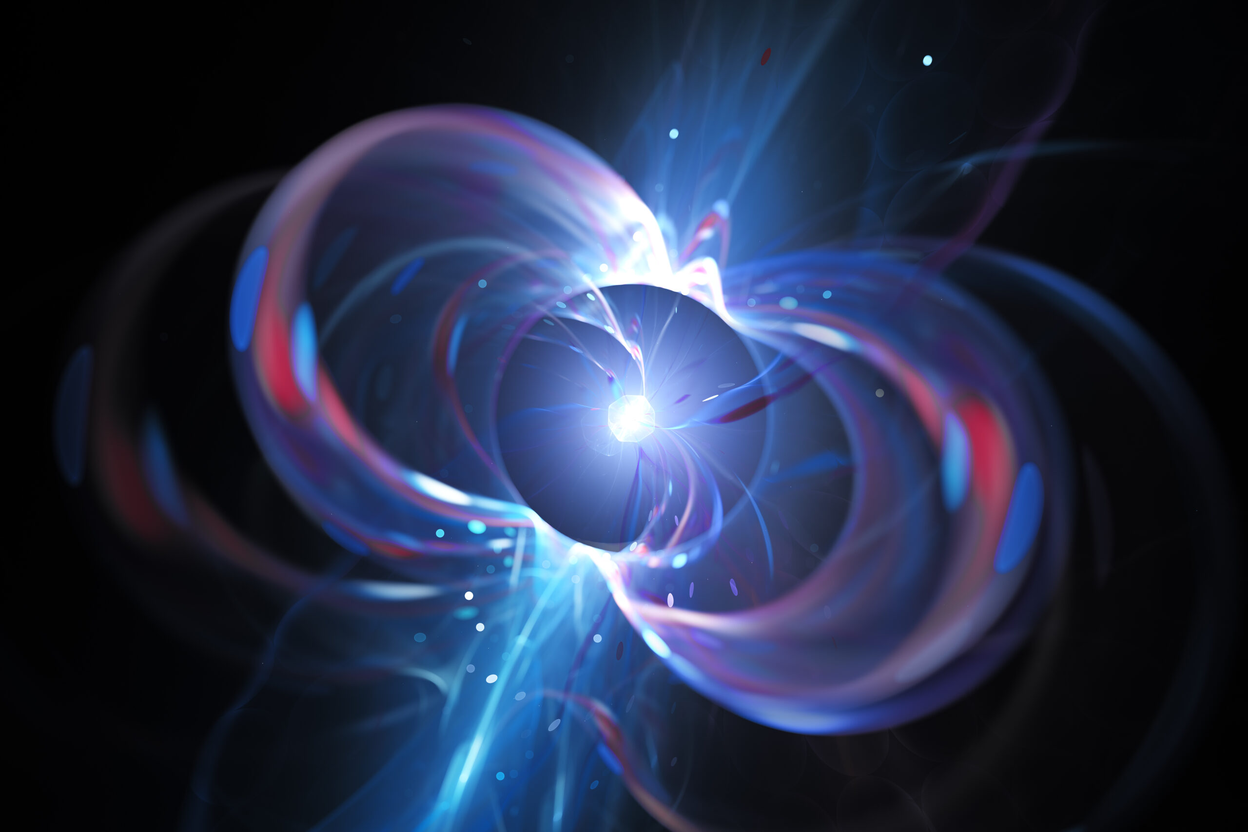 Blue glowing spinning neutron star